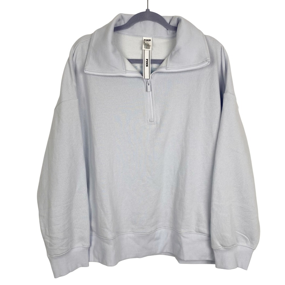 PINK Ski Club Quarter Zip Embroidered Fleece Pullover Women Large Blue NWT